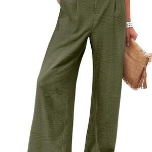 Olive Green Wide-Leg  High Waist Women's Pants
